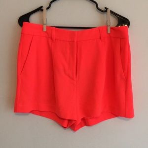 Highlighter Orange Pleated Shorts